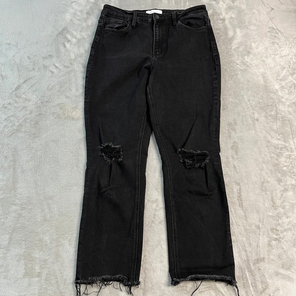 Vervet Blue Women High Rise Distressed Straight Leg Jeans Black 32x27 Grunge